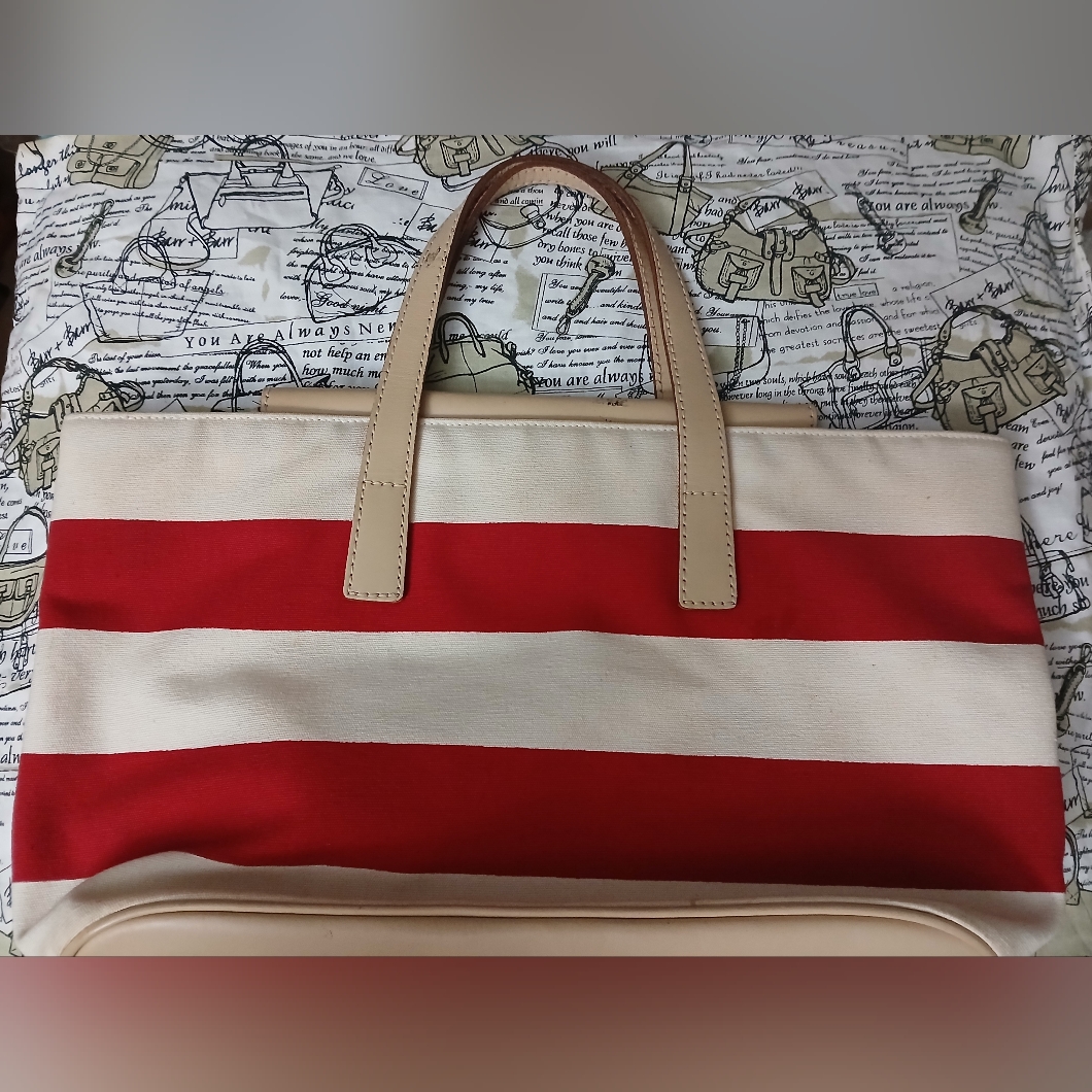 Vintage Ralph Lauren Red And White Striped Tote Bag 10x9x6